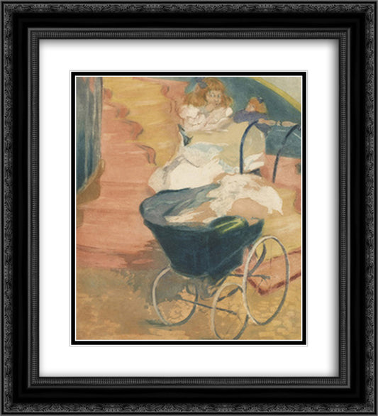 Little Girl on a Red Staircase 20x22 Black Ornate Wood Framed Art Print Poster with Double Matting by Villon, Jacques