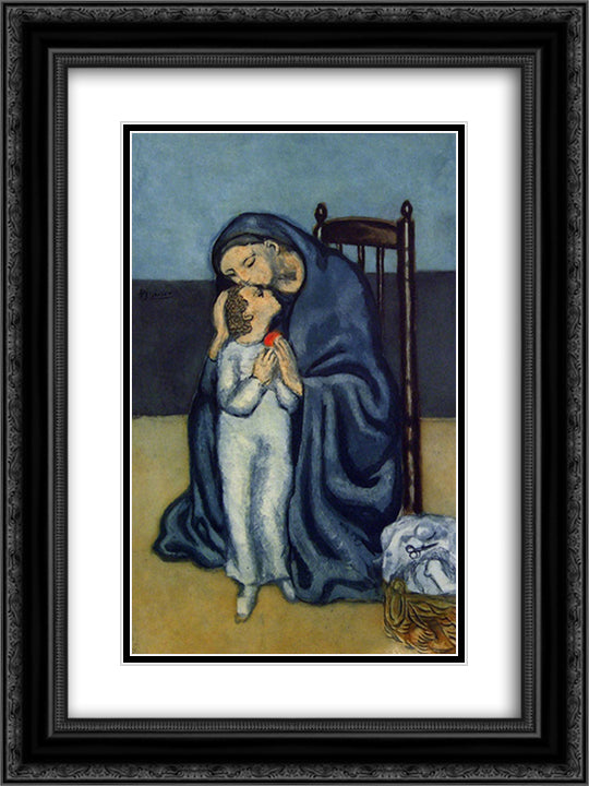 Maternite (after Picasso) 18x24 Black Ornate Wood Framed Art Print Poster with Double Matting by Villon, Jacques