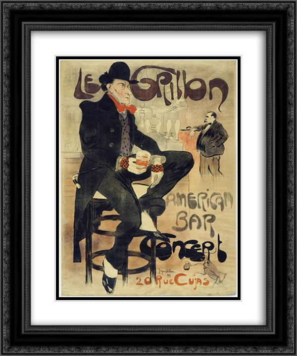 The Cricket, American Bar (Le Grillon, American Bar) 20x24 Black Ornate Wood Framed Art Print Poster with Double Matting by Villon, Jacques