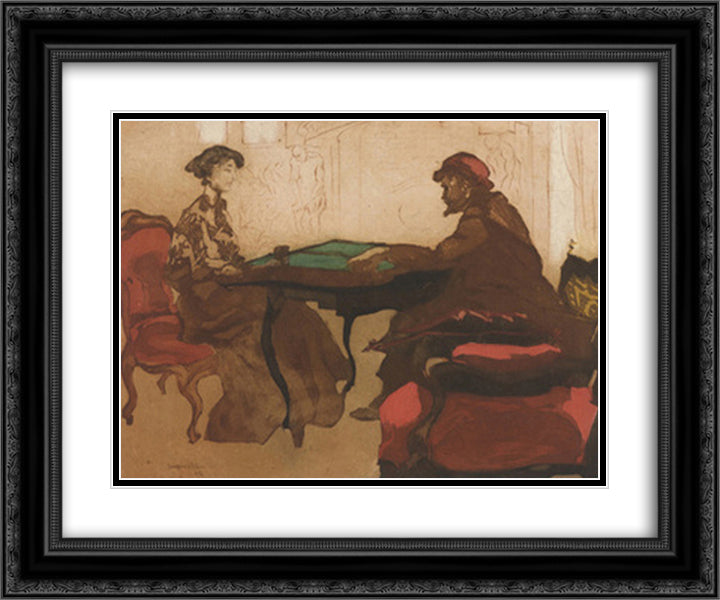 The Game of Backgammon 24x20 Black Ornate Wood Framed Art Print Poster with Double Matting by Villon, Jacques