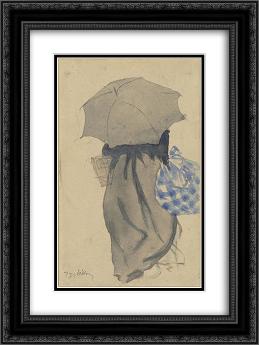 Woman with Umbrella 18x24 Black Ornate Wood Framed Art Print Poster with Double Matting by Villon, Jacques