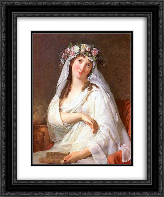 A Vestal Virgin Crowned With Flowers 20x24 Black Ornate Wood Framed Art Print Poster with Double Matting by David, Jacques Louis