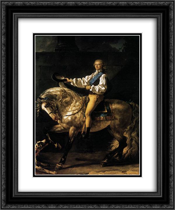 Equestrian Portrait of Stanislas Kostka Potocki 20x24 Black Ornate Wood Framed Art Print Poster with Double Matting by David, Jacques Louis