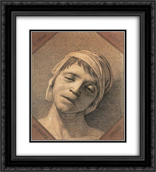 Head of Marat 20x22 Black Ornate Wood Framed Art Print Poster with Double Matting by David, Jacques Louis