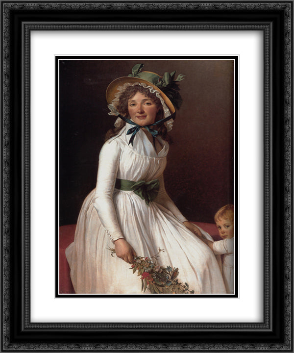 Madame Pierre Seriziat (nee Emilie Pecoul) with her Son, Emile 20x24 Black Ornate Wood Framed Art Print Poster with Double Matting by David, Jacques Louis