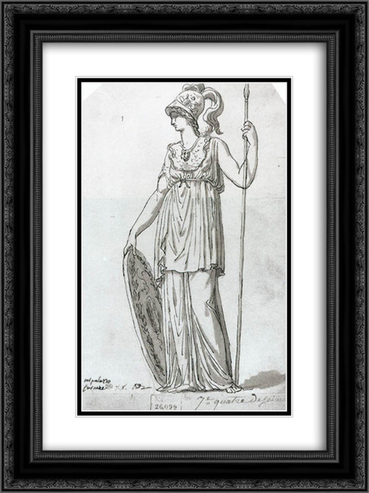 Minerva 18x24 Black Ornate Wood Framed Art Print Poster with Double Matting by David, Jacques Louis