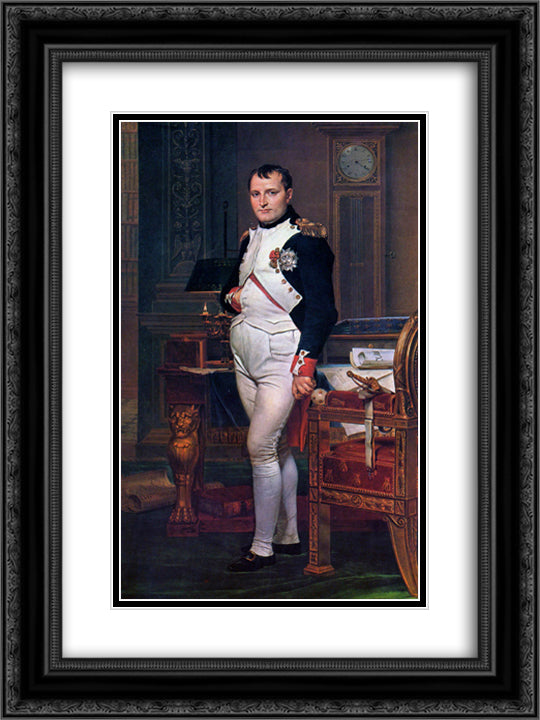 Napoleon Bonaparte in his Study at the Tuileries 18x24 Black Ornate Wood Framed Art Print Poster with Double Matting by David, Jacques Louis