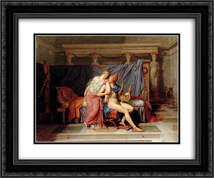 Paris and Helen 24x20 Black Ornate Wood Framed Art Print Poster with Double Matting by David, Jacques Louis