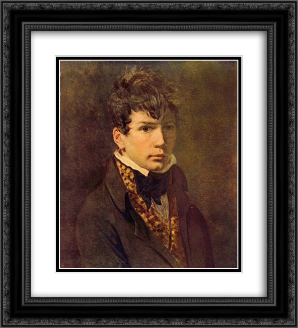 Portrait of the Young Ingres 20x22 Black Ornate Wood Framed Art Print Poster with Double Matting by David, Jacques Louis