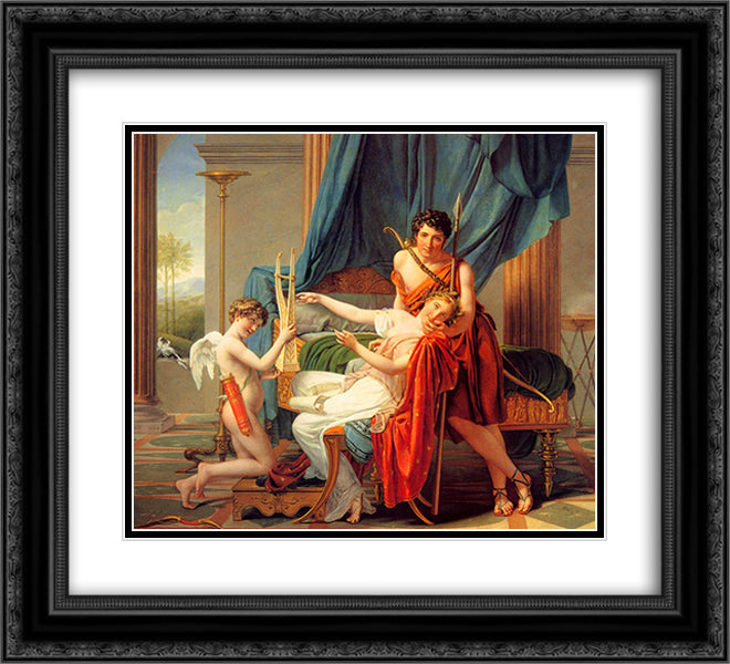 Sappho and Phaon 22x20 Black Ornate Wood Framed Art Print Poster with Double Matting by David, Jacques Louis