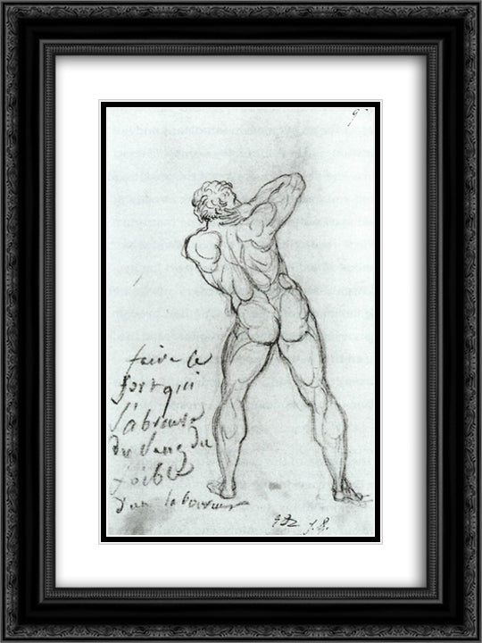 Study after Michelangelo 18x24 Black Ornate Wood Framed Art Print Poster with Double Matting by David, Jacques Louis