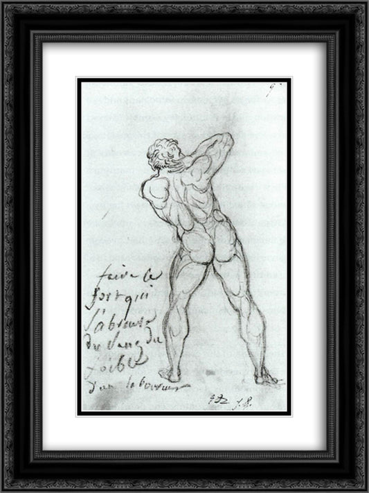 Study after Michelangelo 18x24 Black Ornate Wood Framed Art Print Poster with Double Matting by David, Jacques Louis