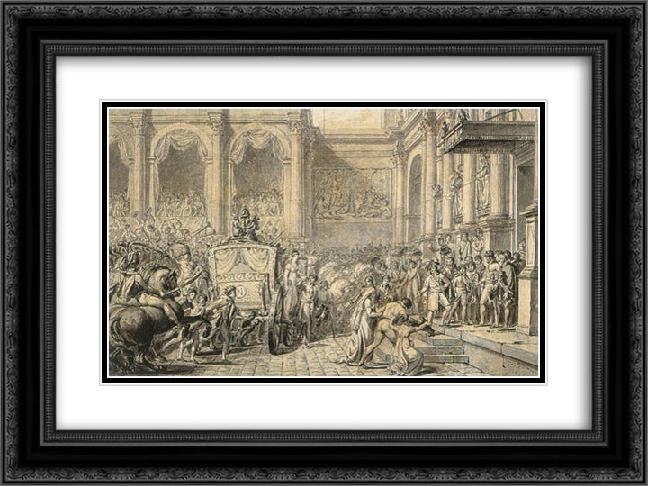 The Arrival at the Hotel de Ville 24x18 Black Ornate Wood Framed Art Print Poster with Double Matting by David, Jacques Louis