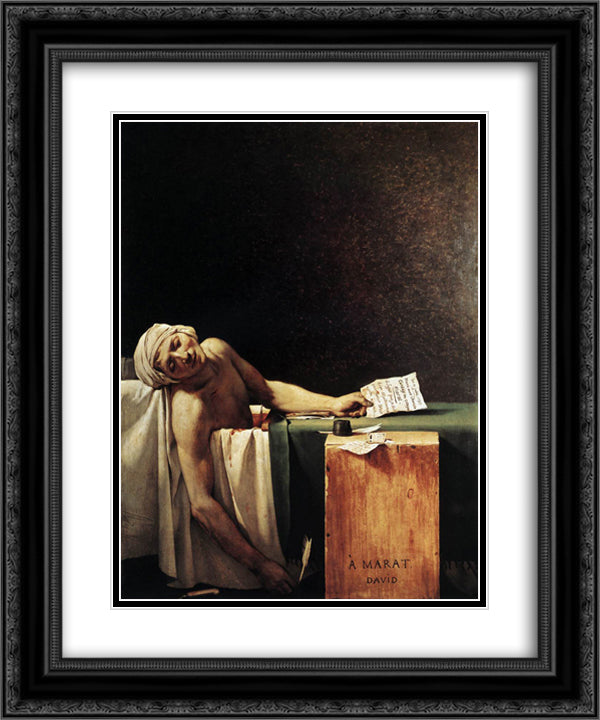 The Death of Marat 20x24 Black Ornate Wood Framed Art Print Poster with Double Matting by David, Jacques Louis