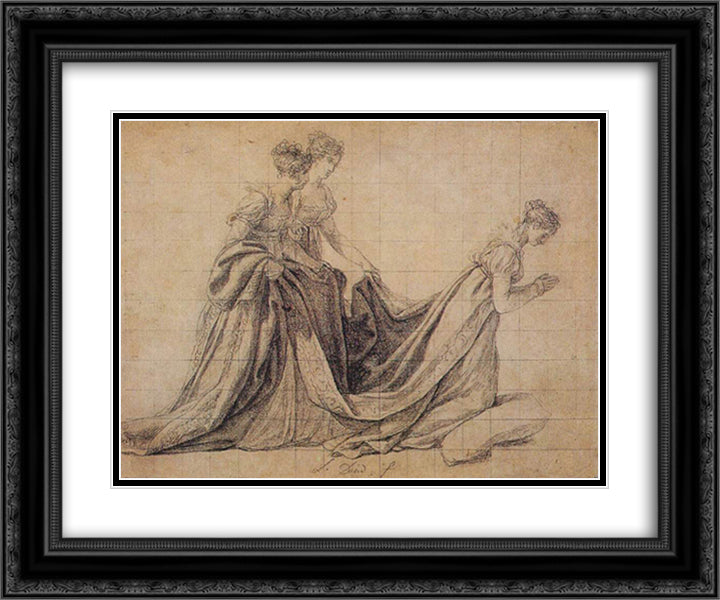 The Empress Josephine Kneeling with Mme de la Rochefoucauld and Mme de la Valett 24x20 Black Ornate Wood Framed Art Print Poster with Double Matting by David, Jacques Louis