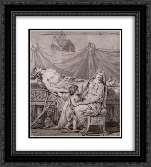 The Grief of Andromache 20x22 Black Ornate Wood Framed Art Print Poster with Double Matting by David, Jacques Louis