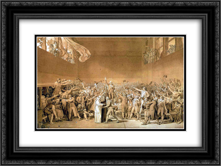 The Tennis Court Oath, 20th June 1789 24x18 Black Ornate Wood Framed Art Print Poster with Double Matting by David, Jacques Louis