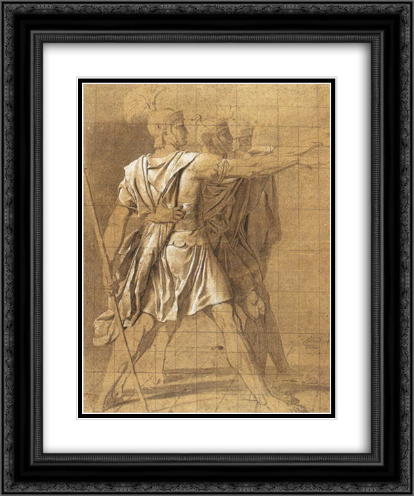 The Three Horatii Brothers 20x24 Black Ornate Wood Framed Art Print Poster with Double Matting by David, Jacques Louis