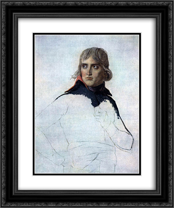 Unfinished portrait of General Bonaparte 20x24 Black Ornate Wood Framed Art Print Poster with Double Matting by David, Jacques Louis