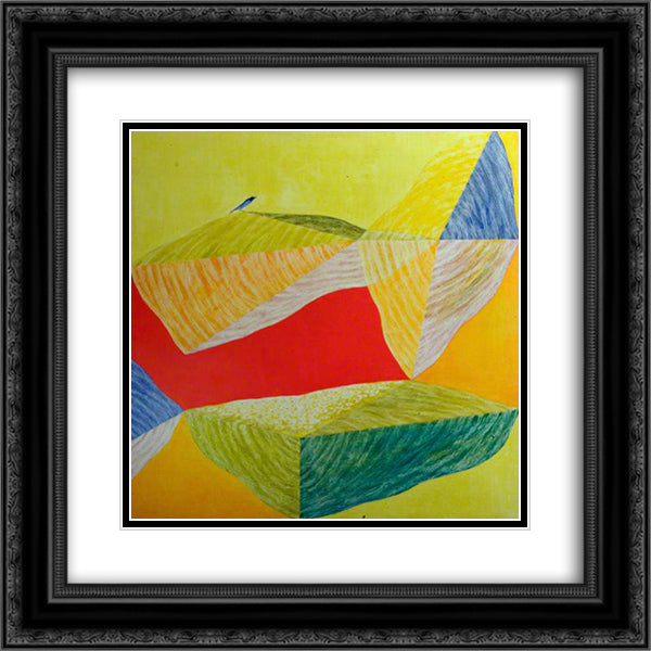 Red and Yellow with Bird 20x20 Black Ornate Wood Framed Art Print Poster with Double Matting by Swaminathan, Jagdish