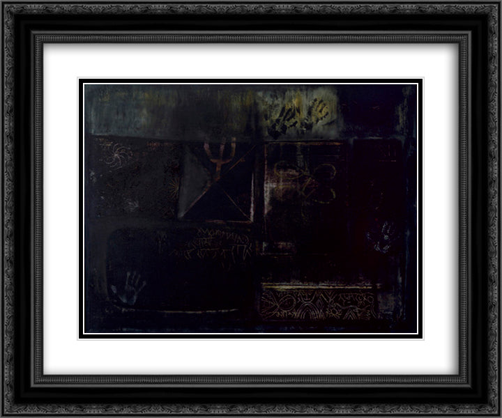Signal Tablets 24x20 Black Ornate Wood Framed Art Print Poster with Double Matting by Swaminathan, Jagdish