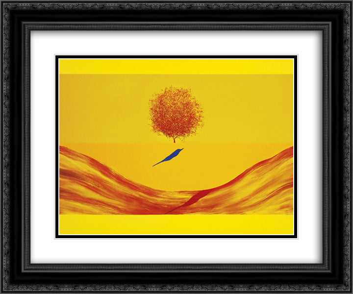 Untitled (Bird, Tree & Mountain) 24x20 Black Ornate Wood Framed Art Print Poster with Double Matting by Swaminathan, Jagdish