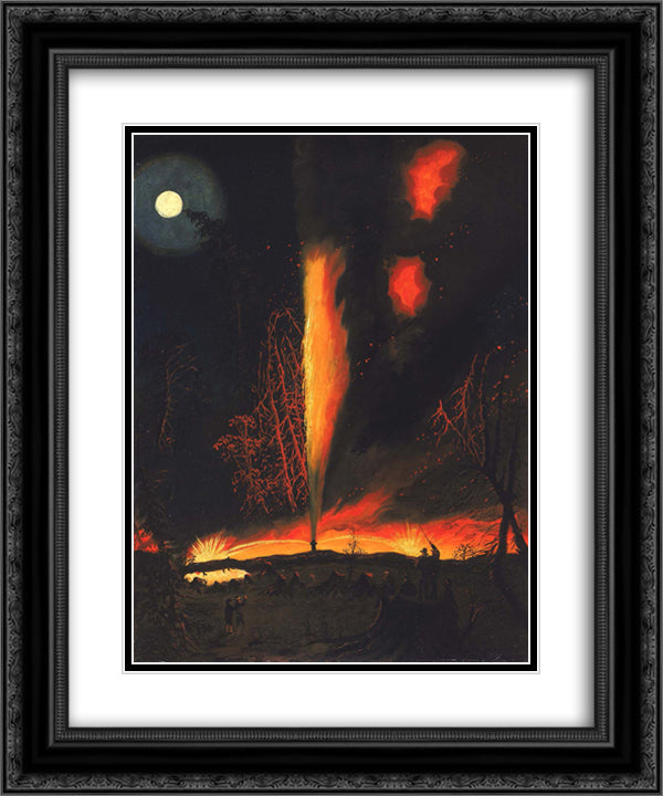 Burning Oil Well at Night, near Rouseville, Pennsylvania 20x24 Black Ornate Wood Framed Art Print Poster with Double Matting by Hamilton, James