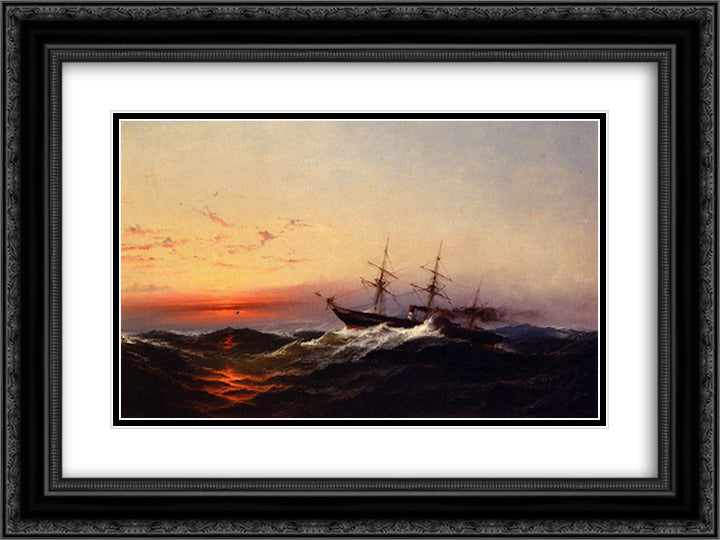 Sunset on a Rough Sea 24x18 Black Ornate Wood Framed Art Print Poster with Double Matting by Hamilton, James