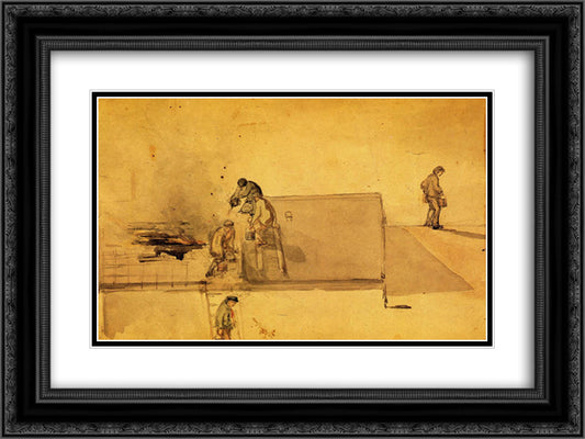 A Fire at Pomfret 24x18 Black Ornate Wood Framed Art Print Poster with Double Matting by Whistler, James McNeill