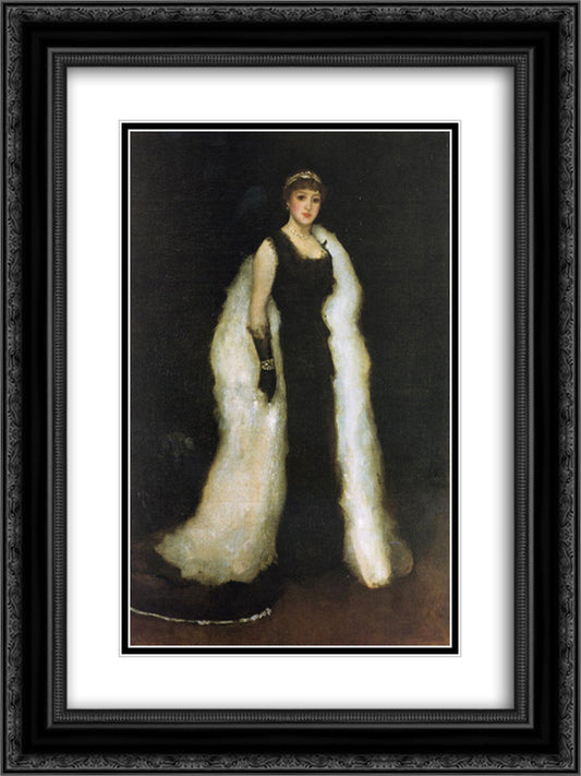 Arrangement in Black 18x24 Black Ornate Wood Framed Art Print Poster with Double Matting by Whistler, James McNeill