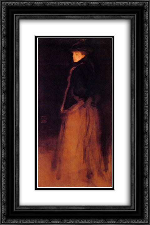 Arrangement in Black and Brown The Fur Jacket 16x24 Black Ornate Wood Framed Art Print Poster with Double Matting by Whistler, James McNeill