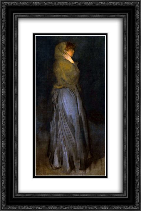 Arrangement in Yellow and Grey 16x24 Black Ornate Wood Framed Art Print Poster with Double Matting by Whistler, James McNeill