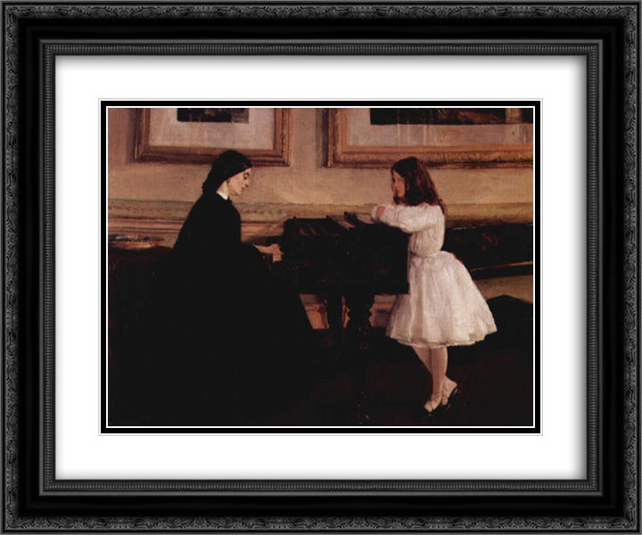 At the Piano 24x20 Black Ornate Wood Framed Art Print Poster with Double Matting by Whistler, James McNeill