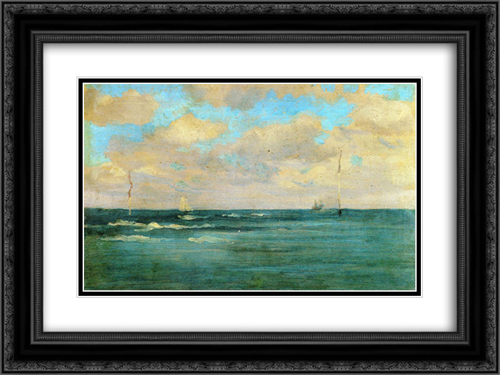 Bathing Posts 24x18 Black Ornate Wood Framed Art Print Poster with Double Matting by Whistler, James McNeill