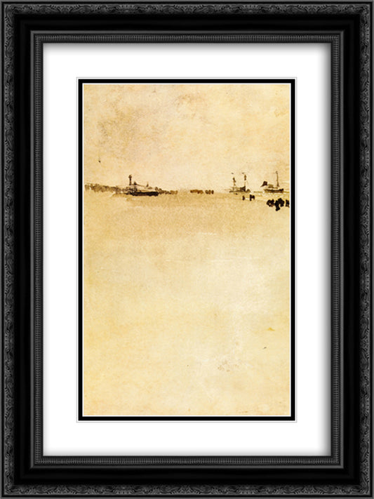 Beach Scene 18x24 Black Ornate Wood Framed Art Print Poster with Double Matting by Whistler, James McNeill