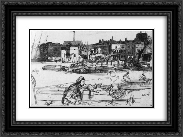 Black Lion Wharf 24x18 Black Ornate Wood Framed Art Print Poster with Double Matting by Whistler, James McNeill