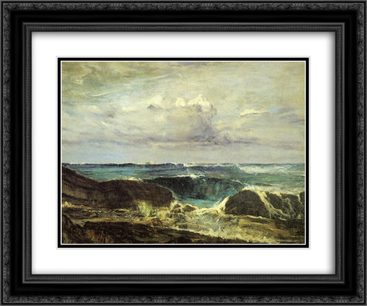 Blue and Silver - The Blue Wave Biarritz 24x20 Black Ornate Wood Framed Art Print Poster with Double Matting by Whistler, James McNeill