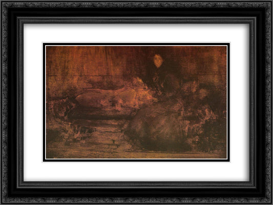 Brown and Gold Portrait of Lady Eden 24x18 Black Ornate Wood Framed Art Print Poster with Double Matting by Whistler, James McNeill