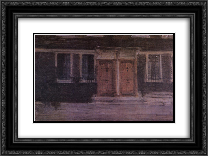 Chelsea Houses 24x18 Black Ornate Wood Framed Art Print Poster with Double Matting by Whistler, James McNeill