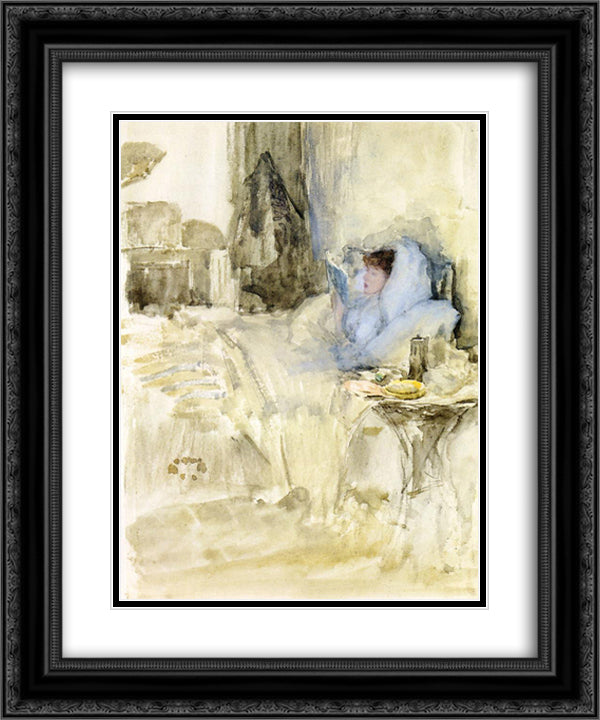 Convalescent (aka Petit Dejeuner; note in opal) 20x24 Black Ornate Wood Framed Art Print Poster with Double Matting by Whistler, James McNeill