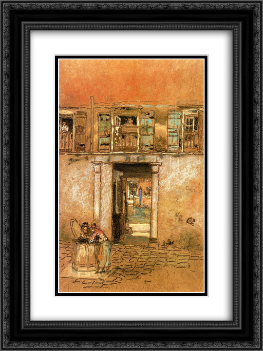 Courtyard and Canal 18x24 Black Ornate Wood Framed Art Print Poster with Double Matting by Whistler, James McNeill