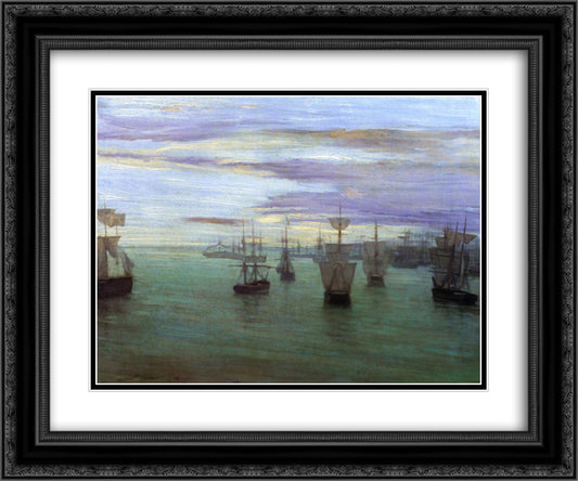 Crepuscule in Flesh Color and Green Valparaiso 24x20 Black Ornate Wood Framed Art Print Poster with Double Matting by Whistler, James McNeill