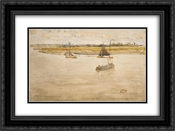 Gold and Brown Dordrecht 24x18 Black Ornate Wood Framed Art Print Poster with Double Matting by Whistler, James McNeill