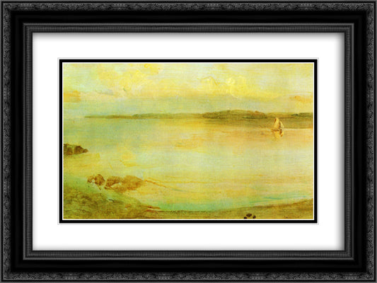 Gray and Gold - The Golden Bay 24x18 Black Ornate Wood Framed Art Print Poster with Double Matting by Whistler, James McNeill