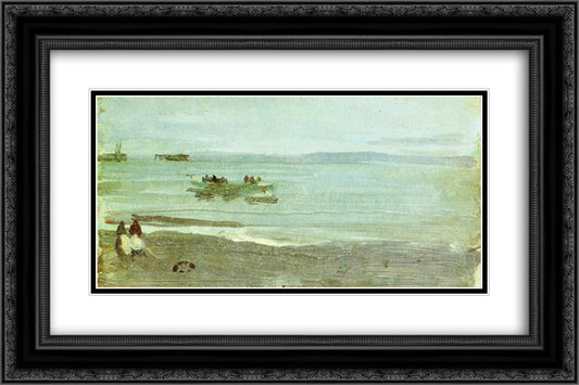 Grey and Silver Mist - Lifeboat 24x16 Black Ornate Wood Framed Art Print Poster with Double Matting by Whistler, James McNeill