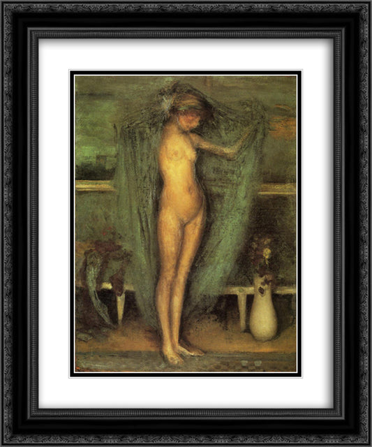 Harmony in Blue and Gold The Little Blue Girl 20x24 Black Ornate Wood Framed Art Print Poster with Double Matting by Whistler, James McNeill