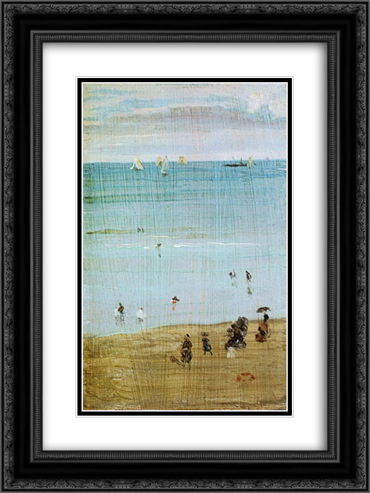 Harmony in Blue and Pearl The Sands, Dieppe 18x24 Black Ornate Wood Framed Art Print Poster with Double Matting by Whistler, James McNeill