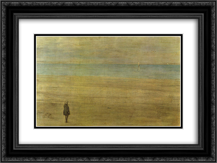 Harmony in Blue and Silver Trouville 24x18 Black Ornate Wood Framed Art Print Poster with Double Matting by Whistler, James McNeill