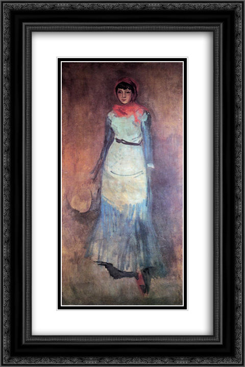 Harmony in Coral and Blue Milly Finch 16x24 Black Ornate Wood Framed Art Print Poster with Double Matting by Whistler, James McNeill