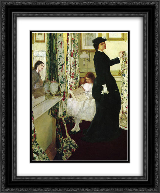 Harmony in Green and Rose The Music Room 20x24 Black Ornate Wood Framed Art Print Poster with Double Matting by Whistler, James McNeill